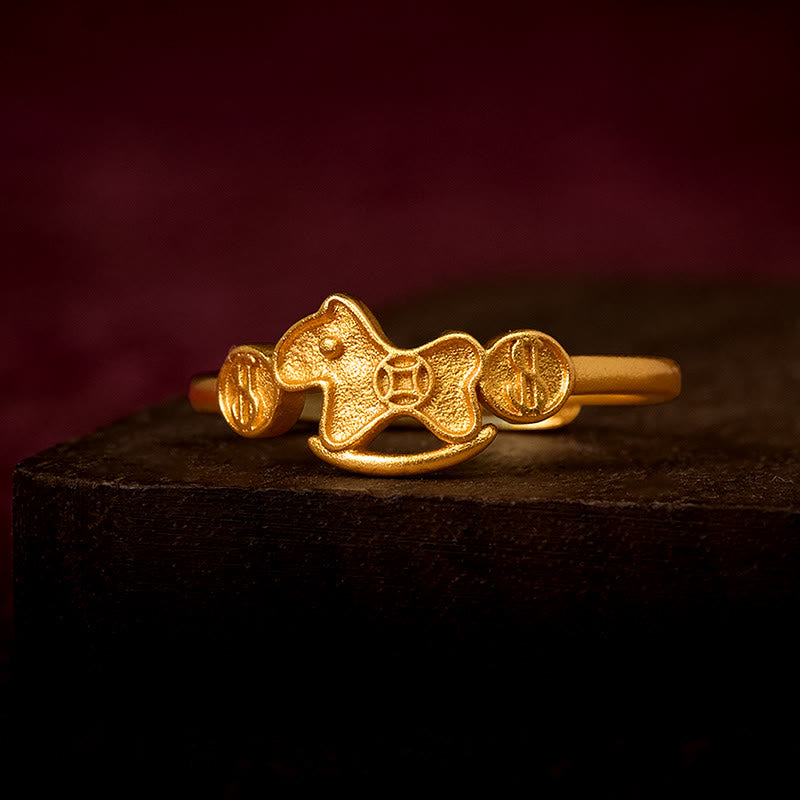 Year Of The Horse 24k Gold Plated Brass Copper Coin Adjustable Ring