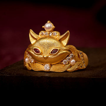 24K Gold-Plated Brass Fox Head Adjustable Ring