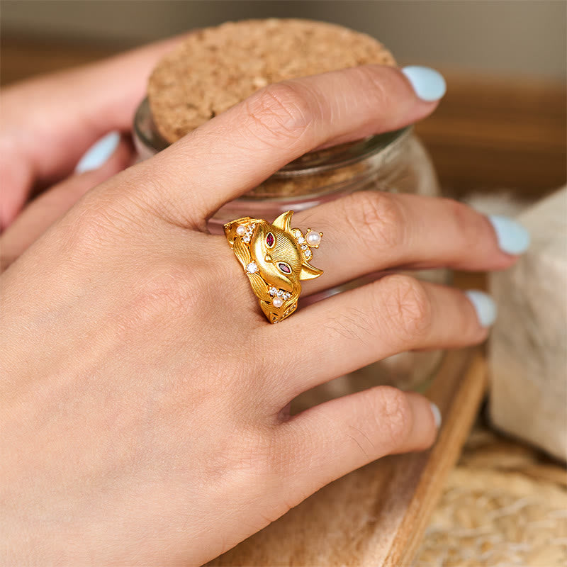 24K Gold-Plated Brass Fox Head Adjustable Ring