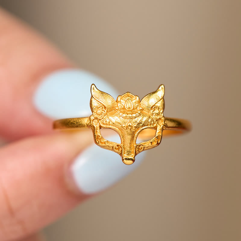 Adjustable 24k Gold Plated Brass Fox Mask Ring
