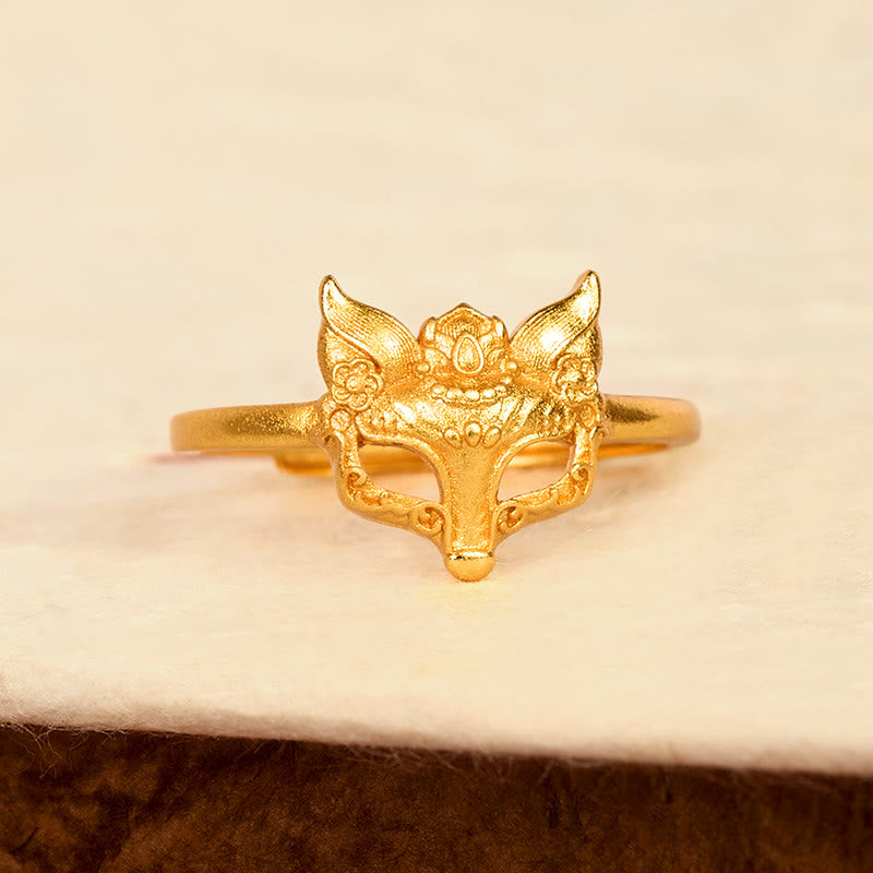 Adjustable 24k Gold Plated Brass Fox Mask Ring
