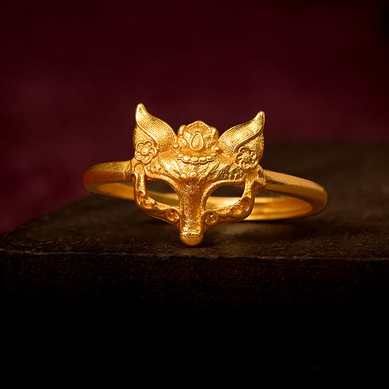 Adjustable 24k Gold Plated Brass Fox Mask Ring