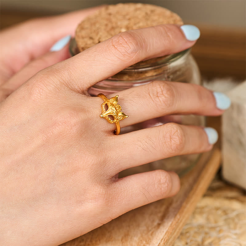 Adjustable 24k Gold Plated Brass Fox Mask Ring
