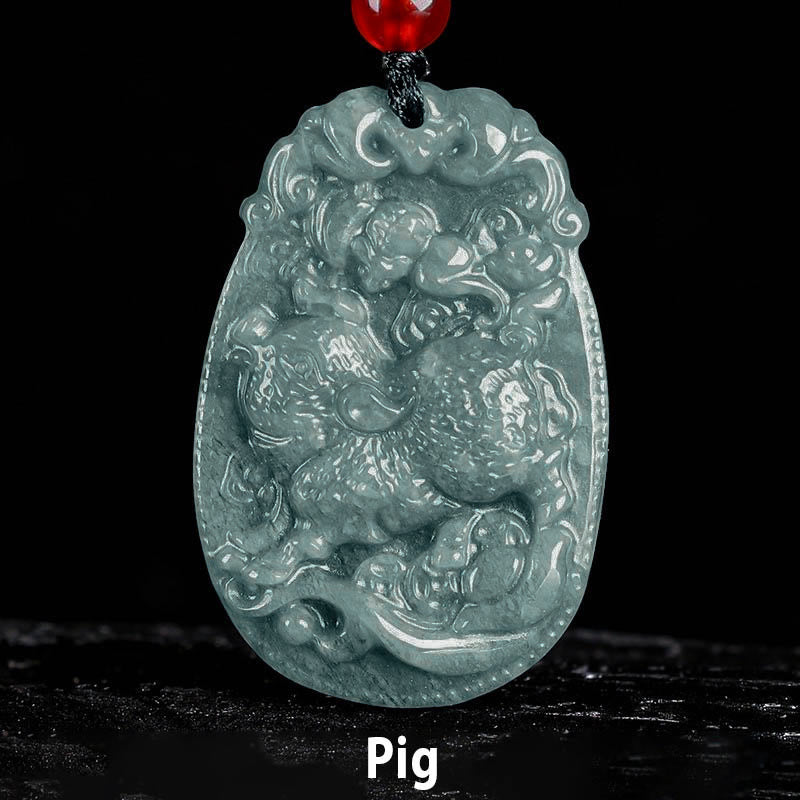 Chinese Zodiac Jade Year of the Horse Luck Rope Necklace Pendant