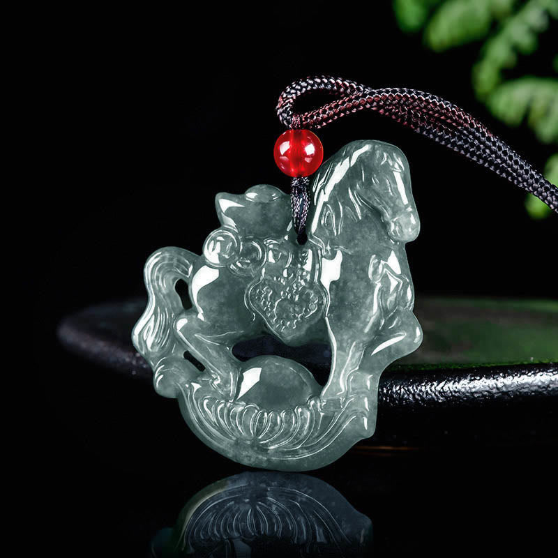 Year of the Horse Jade Ingot Luck Prosperity Rope Necklace Pendant
