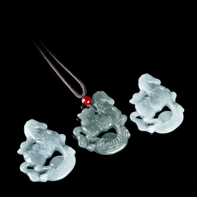 Year of the Horse Jade Ingot Luck Prosperity Rope Necklace Pendant