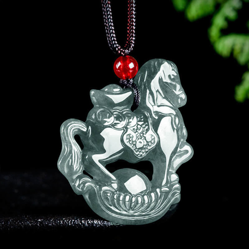 Year of the Horse Jade Ingot Luck Prosperity Rope Necklace Pendant
