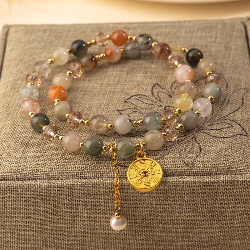Colorful Rutilated Quartz Copper Auspiciousness Double Wrap Bracelet