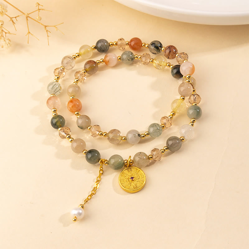 Colorful Rutilated Quartz Copper Auspiciousness Double Wrap Bracelet