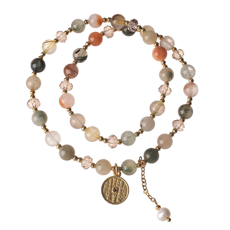 Colorful Rutilated Quartz Copper Auspiciousness Double Wrap Bracelet