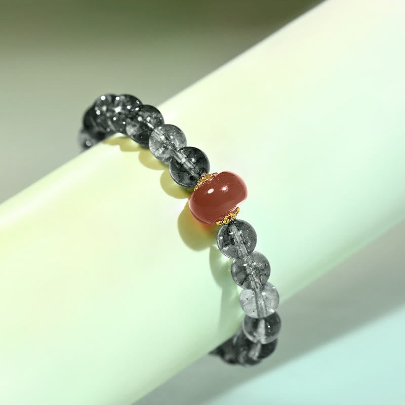 Green Phantom Quartz and Red Agate Beaded Energy Bracelet