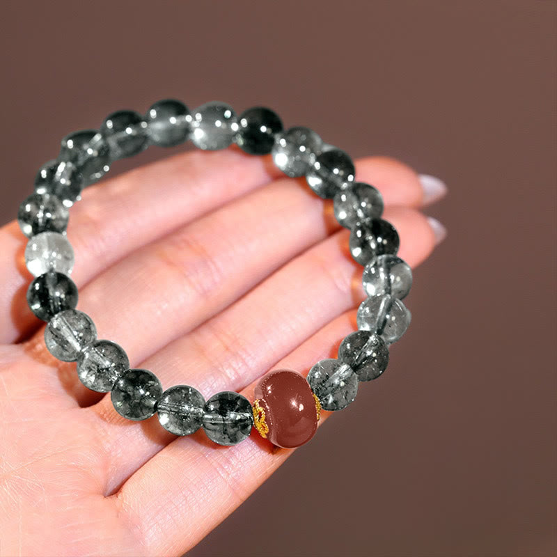 Green Phantom Quartz and Red Agate Beaded Energy Bracelet