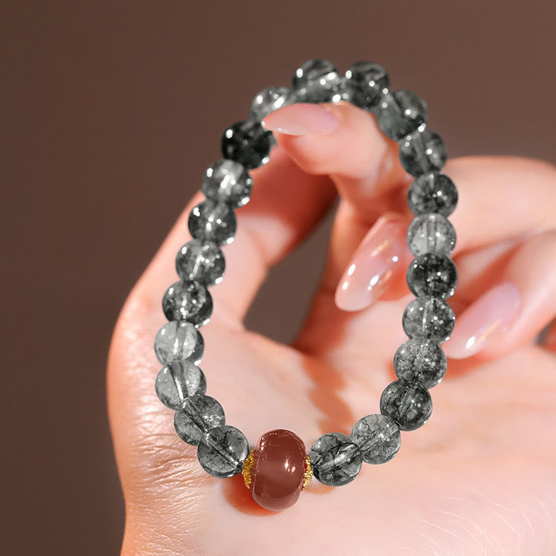 Green Phantom Quartz and Red Agate Beaded Energy Bracelet