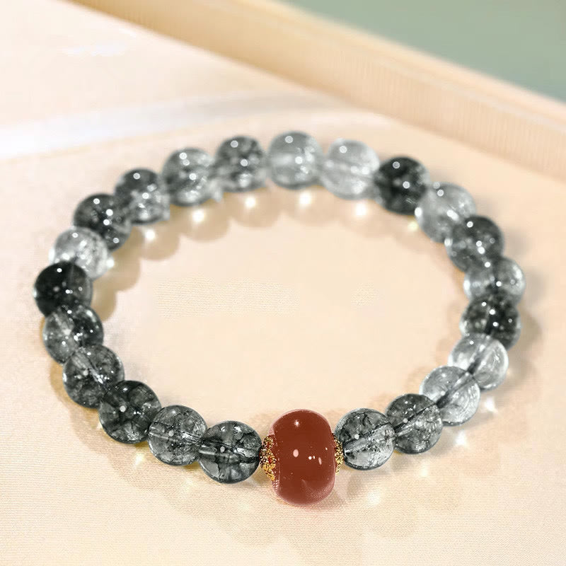 Green Phantom Quartz and Red Agate Beaded Energy Bracelet