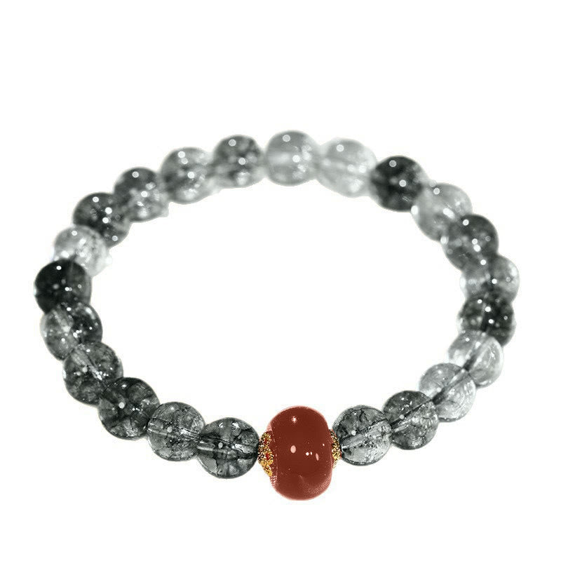 Green Phantom Quartz and Red Agate Beaded Energy Bracelet