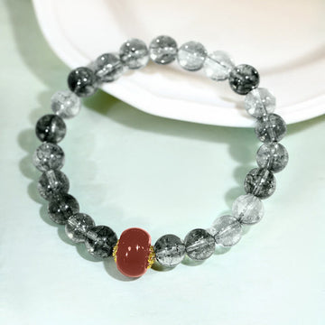 Green Phantom Quartz and Red Agate Beaded Energy Bracelet