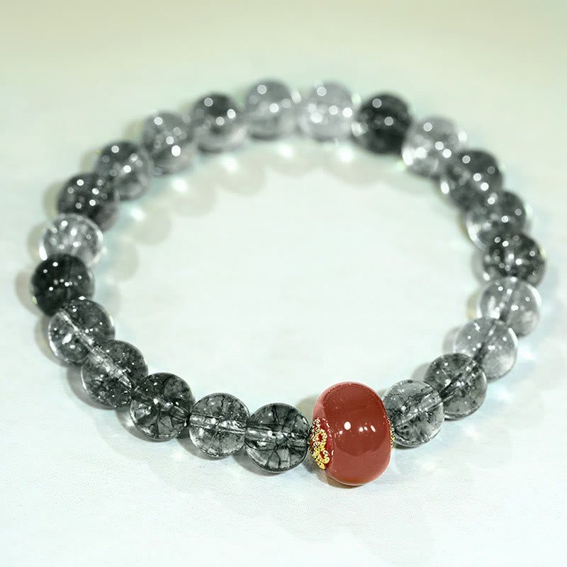 Green Phantom Quartz and Red Agate Beaded Energy Bracelet