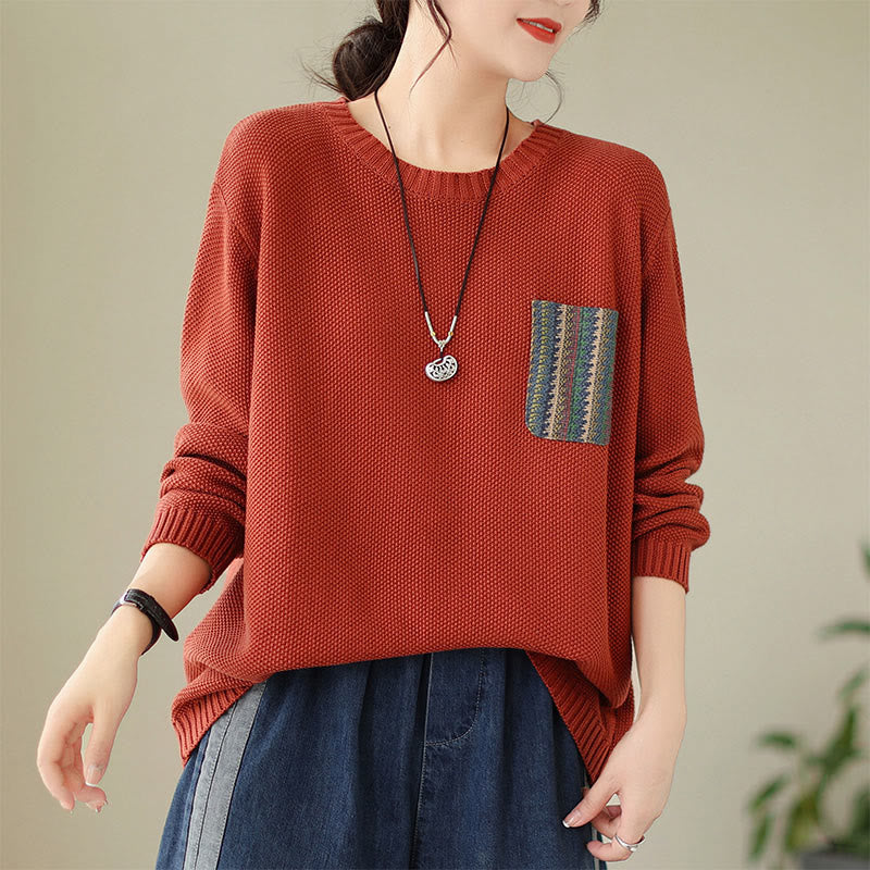 Knitted Cotton Floral Crew Neck Grounding Sweater