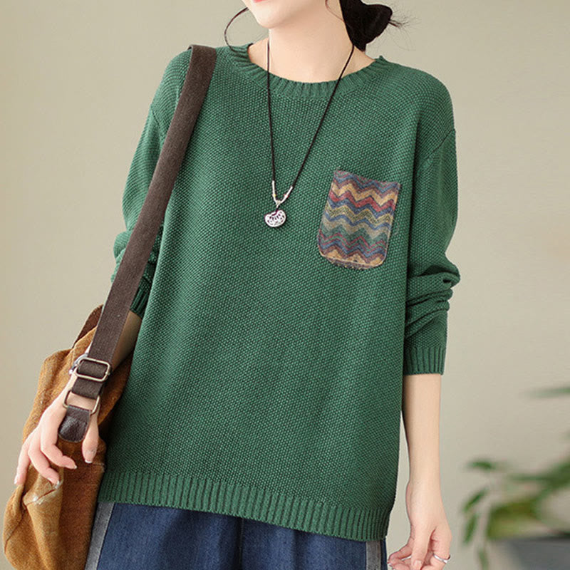 Knitted Cotton Floral Crew Neck Grounding Sweater