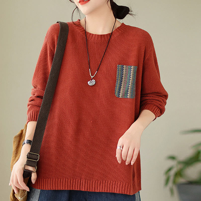 Knitted Cotton Floral Crew Neck Grounding Sweater