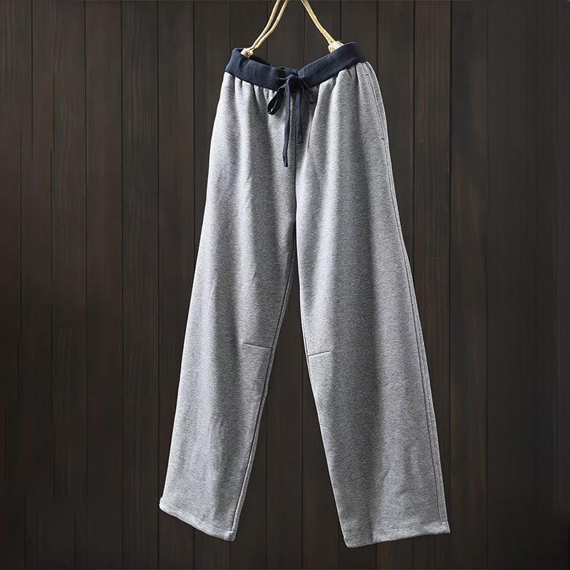 Breathable Cotton Straight-Leg Meditation Pants with Pockets