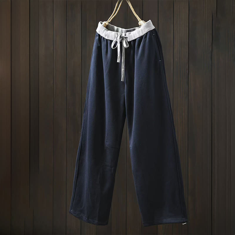 Breathable Cotton Straight-Leg Meditation Pants with Pockets