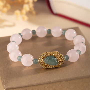 Handcrafted Rose Quartz and Jade Beaded Energy Bracelet