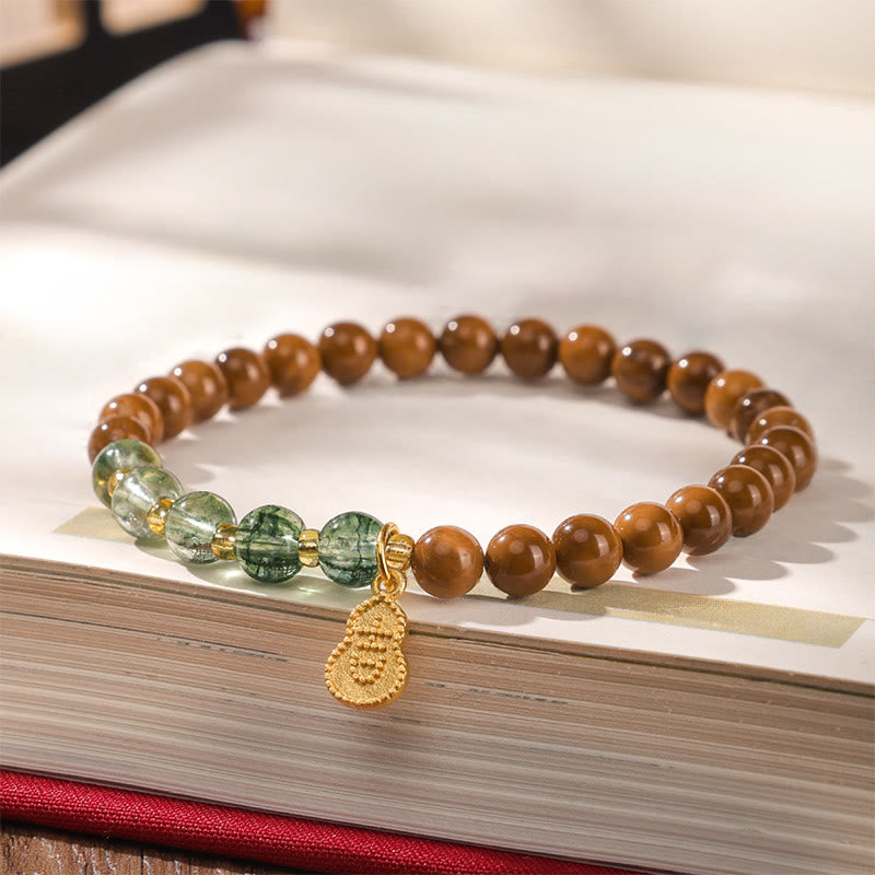 Natural Kuka Seed & Green Phantom Quartz Fu Symbol Prosperity Bracelet