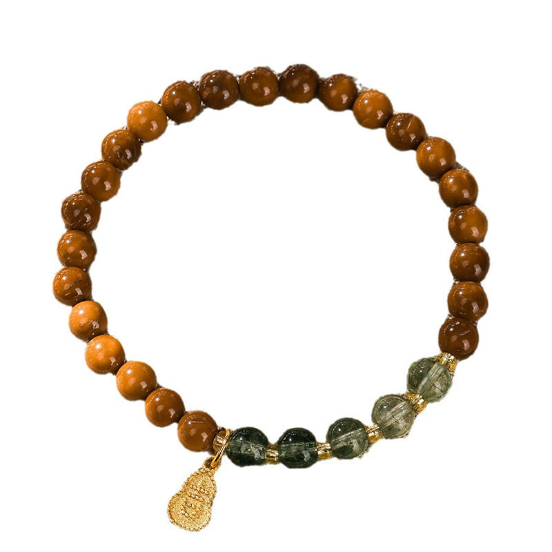 Natural Kuka Seed & Green Phantom Quartz Fu Symbol Prosperity Bracelet