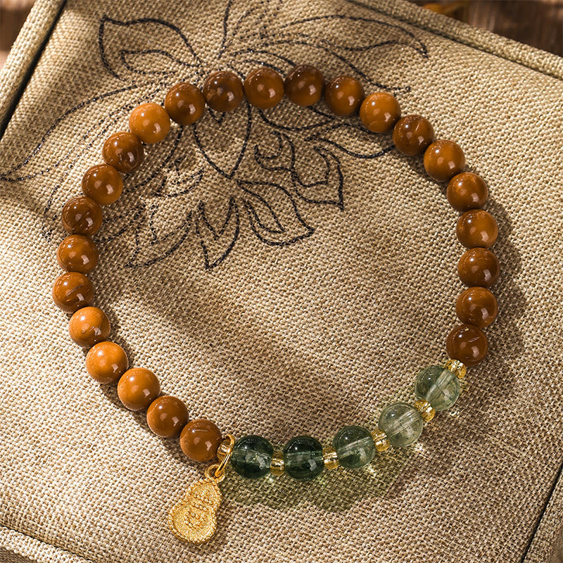 Natural Kuka Seed & Green Phantom Quartz Fu Symbol Prosperity Bracelet