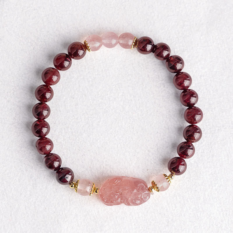Garnet Strawberry Quartz Pixiu Lucky Bracelet