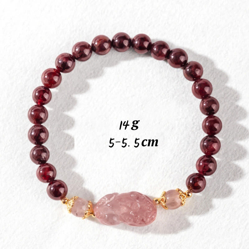 Garnet Strawberry Quartz Pixiu Lucky Bracelet