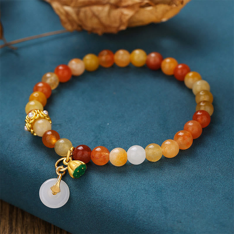 Golden Silk Jade Peace Buckle (Ping An Kou) Centering Bracelet
