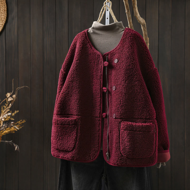 Winter Zipper Buttons Long Sleeve Thermal Warm Cotton Women's Jacket With Pockets