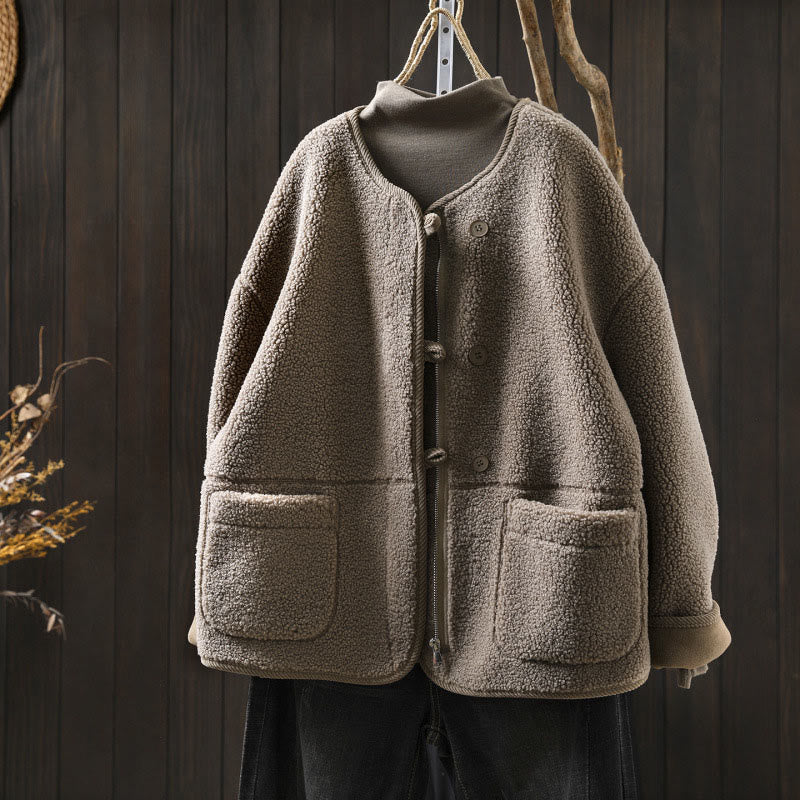 Winter Zipper Buttons Long Sleeve Thermal Warm Cotton Women's Jacket With Pockets