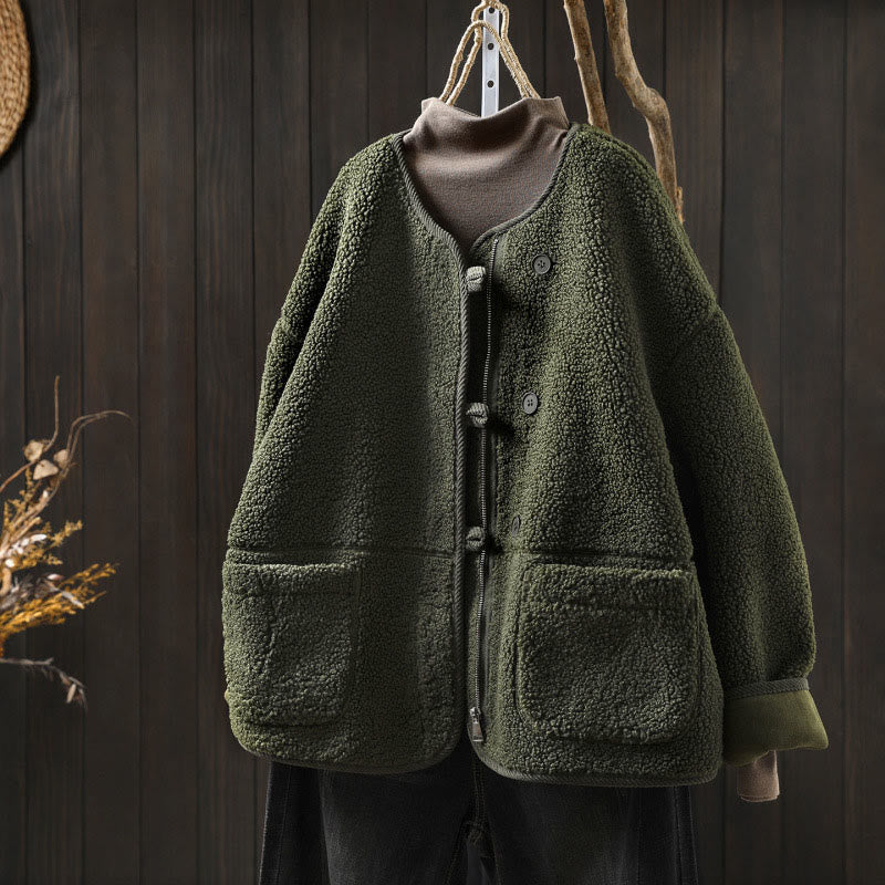 Winter Zipper Buttons Long Sleeve Thermal Warm Cotton Women's Jacket With Pockets