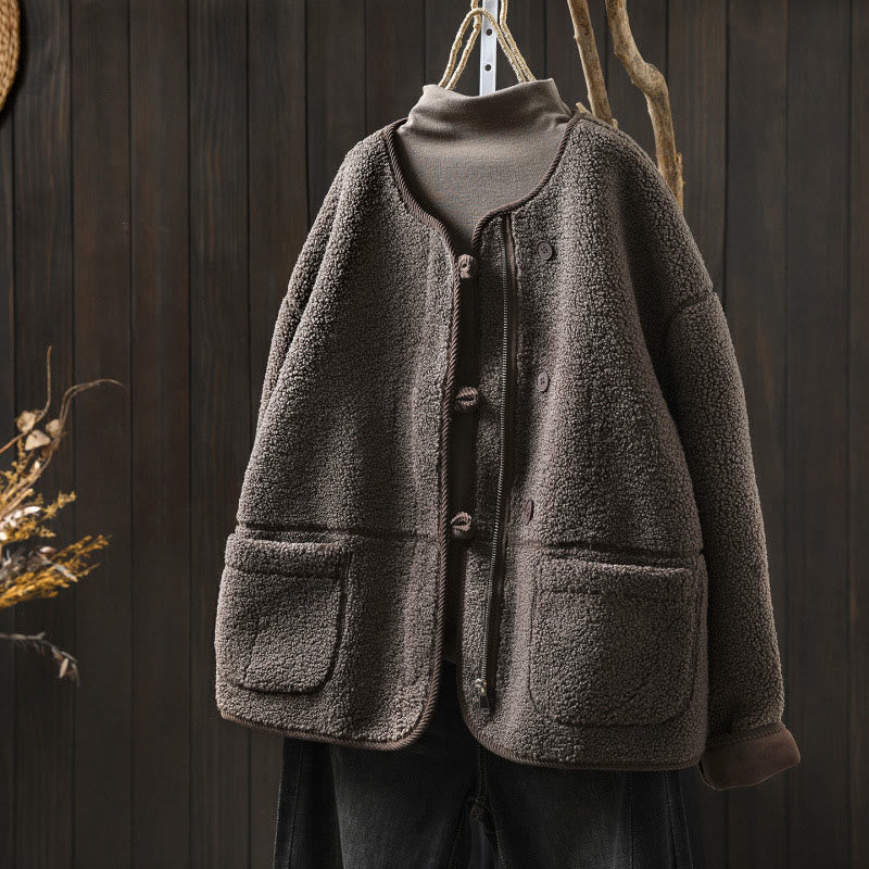 Winter Zipper Buttons Long Sleeve Thermal Warm Cotton Women's Jacket With Pockets