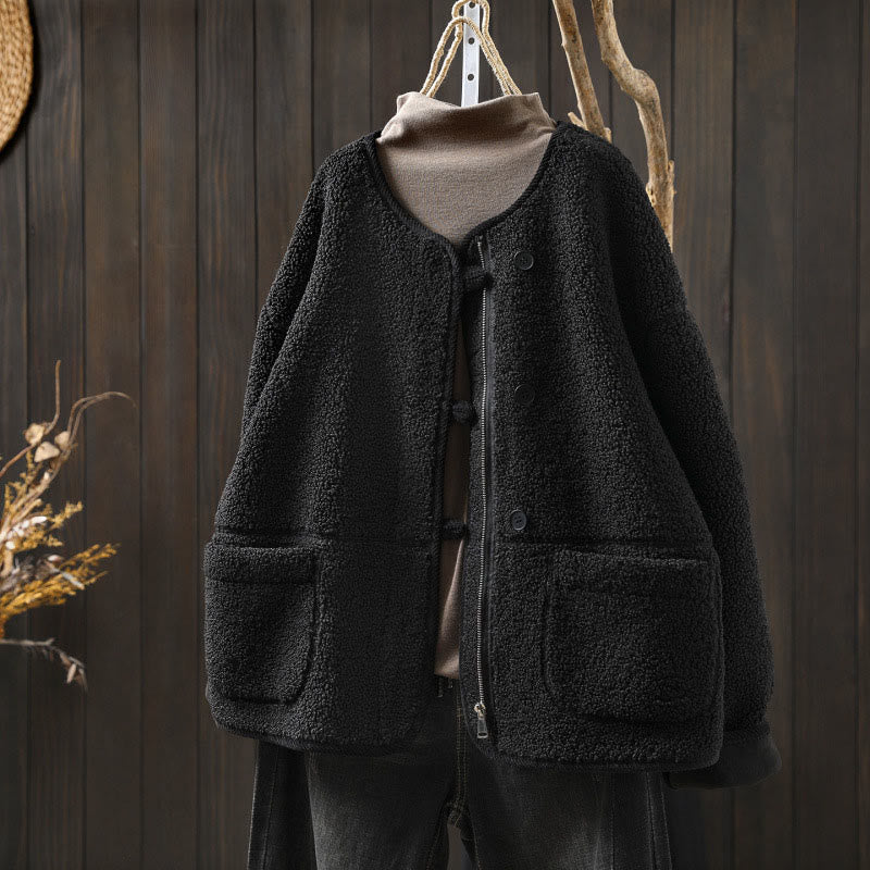 Winter Zipper Buttons Long Sleeve Thermal Warm Cotton Women's Jacket With Pockets
