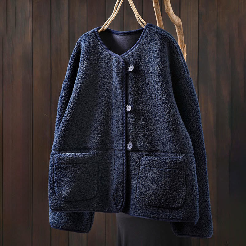 Winter Zipper Buttons Long Sleeve Thermal Warm Cotton Women's Jacket With Pockets