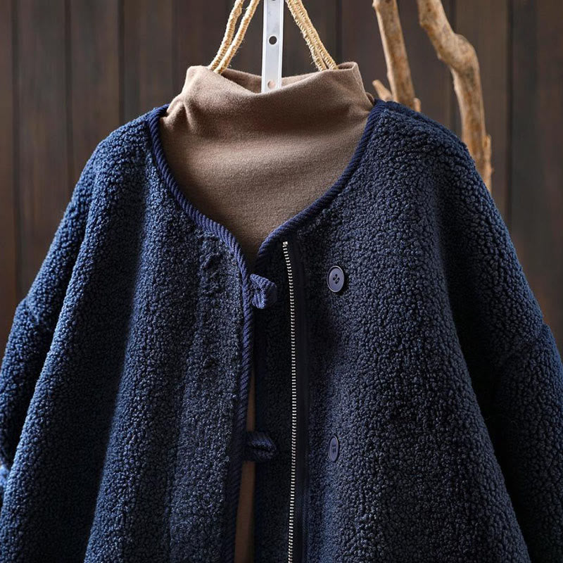 Winter Zipper Buttons Long Sleeve Thermal Warm Cotton Women's Jacket With Pockets