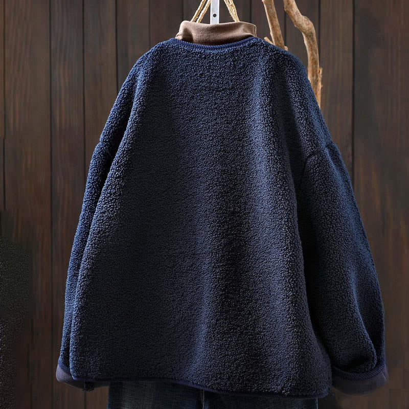 Winter Zipper Buttons Long Sleeve Thermal Warm Cotton Women's Jacket With Pockets