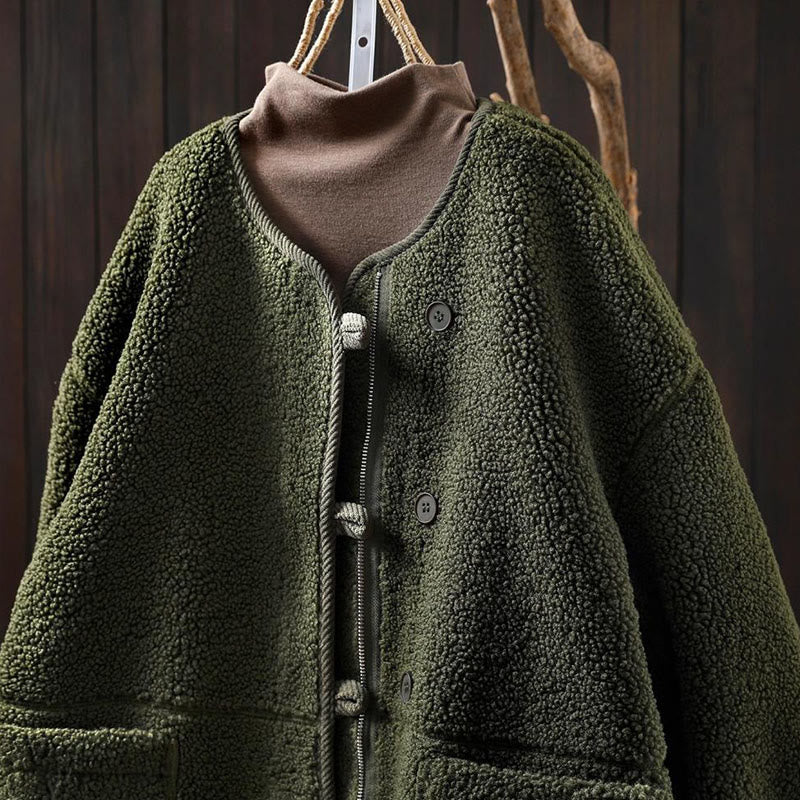 Winter Zipper Buttons Long Sleeve Thermal Warm Cotton Women's Jacket With Pockets