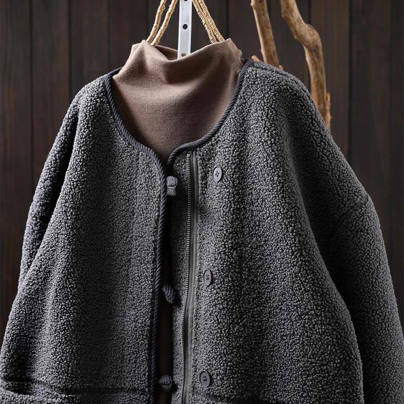 Winter Zipper Buttons Long Sleeve Thermal Warm Cotton Women's Jacket With Pockets