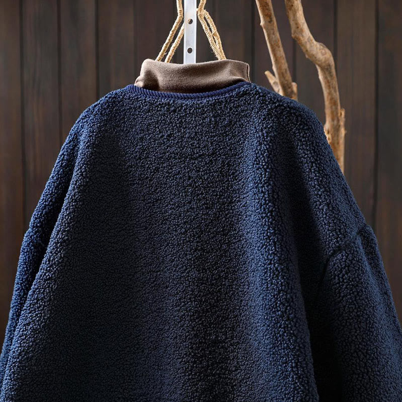 Winter Zipper Buttons Long Sleeve Thermal Warm Cotton Women's Jacket With Pockets