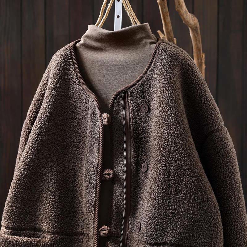 Winter Zipper Buttons Long Sleeve Thermal Warm Cotton Women's Jacket With Pockets