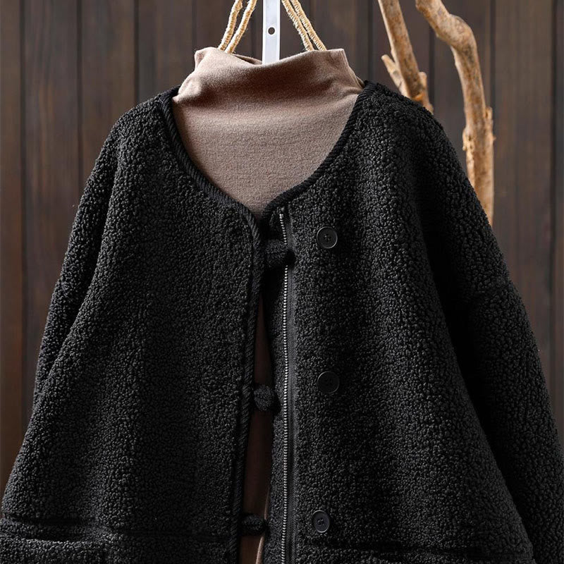 Winter Zipper Buttons Long Sleeve Thermal Warm Cotton Women's Jacket With Pockets