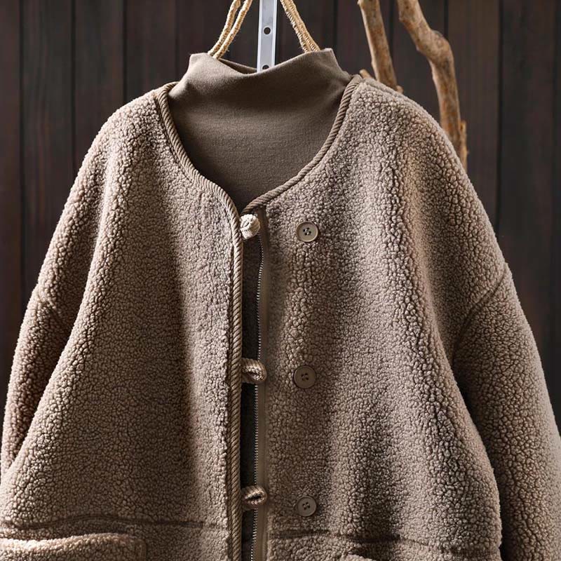 Winter Zipper Buttons Long Sleeve Thermal Warm Cotton Women's Jacket With Pockets