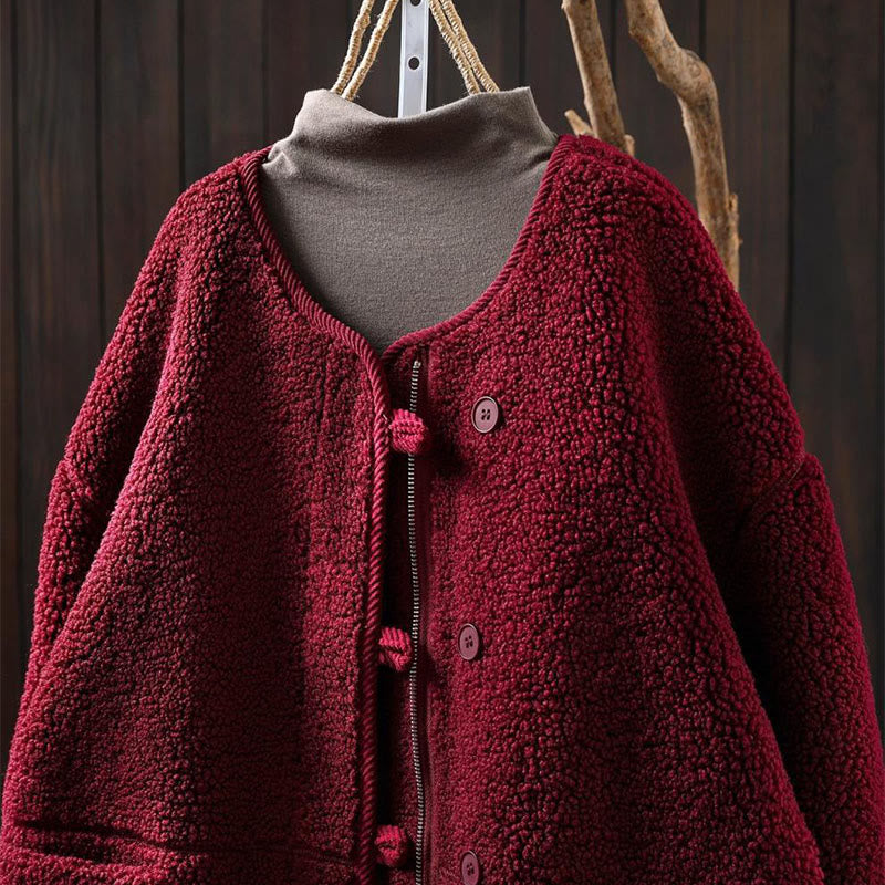 Winter Zipper Buttons Long Sleeve Thermal Warm Cotton Women's Jacket With Pockets