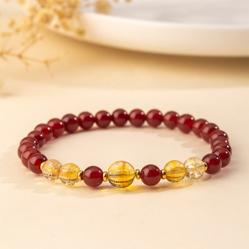 Vibrant Citrine and Red Agate Beaded Energy Bracelet for Women