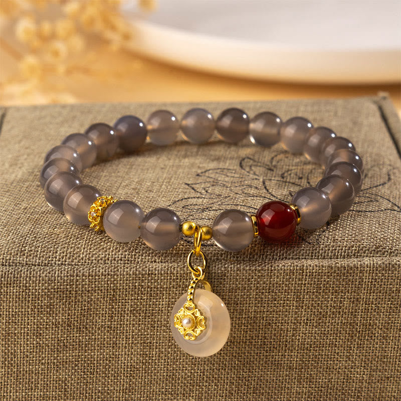 Harmonious Gray Agate, Red Agate & Chalcedony Balance Bracelet